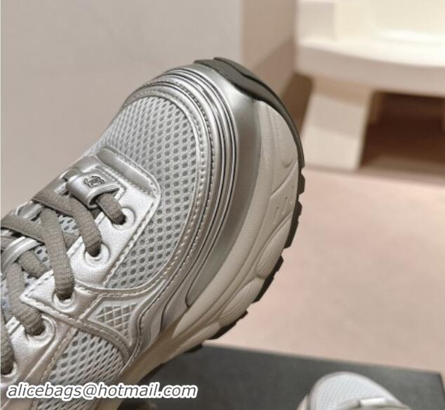 Good Looking Chanel Calfskin & Mesh Sneakers Silver 1016098