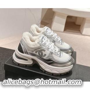 Popular Style Chanel Calfskin, Mesh and Wool Sneakers White/Silver 1016100