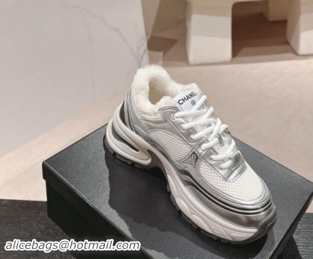 Popular Style Chanel Calfskin, Mesh and Wool Sneakers White/Silver 1016100