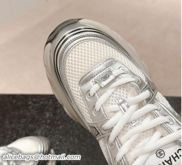 Popular Style Chanel Calfskin, Mesh and Wool Sneakers White/Silver 1016100