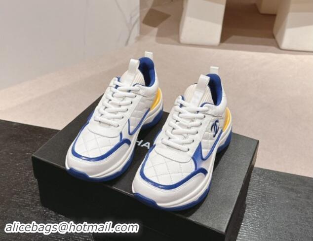 Charming Chanel Quilted Calfskin Sneakers White/Blue 1016105