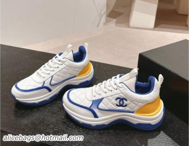 Charming Chanel Quilted Calfskin Sneakers White/Blue 1016105