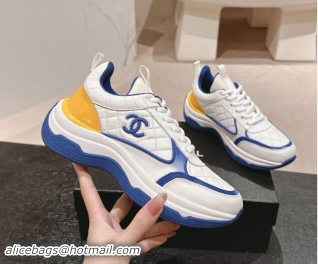 Charming Chanel Quilted Calfskin Sneakers White/Blue 1016105