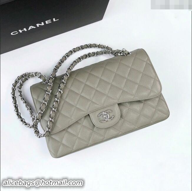 Well Crafted Chanel Quilted Grained Calfskin Jumbo Flap Bag 30cm A01113 Grey/Silver 2024