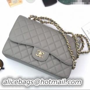 Top Design Chanel Quilted Grained Calfskin Jumbo Flap Bag 30cm A01113 Grey/Gold 2024