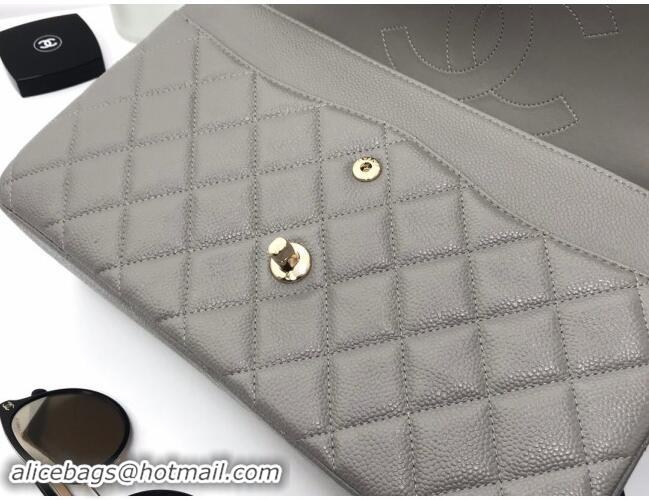 Top Design Chanel Quilted Grained Calfskin Jumbo Flap Bag 30cm A01113 Grey/Gold 2024