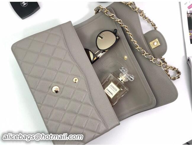 Top Design Chanel Quilted Grained Calfskin Jumbo Flap Bag 30cm A01113 Grey/Gold 2024