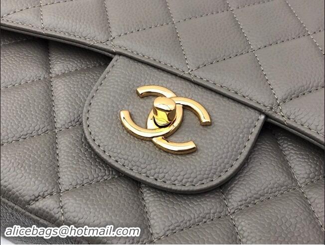 Top Design Chanel Quilted Grained Calfskin Jumbo Flap Bag 30cm A01113 Grey/Gold 2024