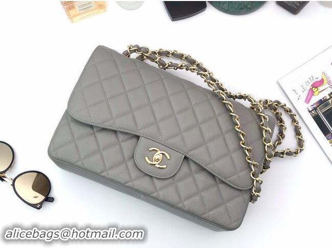 Top Design Chanel Quilted Grained Calfskin Jumbo Flap Bag 30cm A01113 Grey/Gold 2024