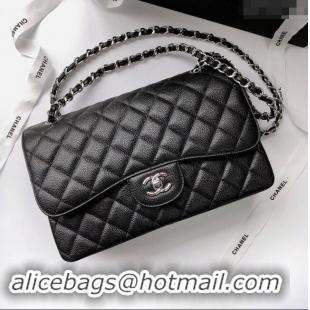 Best Price Chanel Quilted Grained Calfskin Jumbo Flap Bag 30cm A01113 Black/Silver 2024