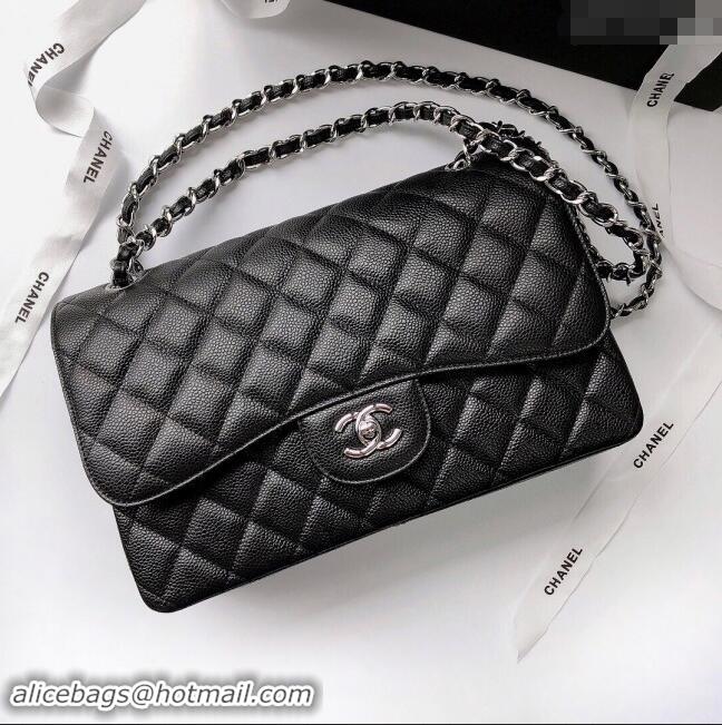 Best Price Chanel Quilted Grained Calfskin Jumbo Flap Bag 30cm A01113 Black/Silver 2024