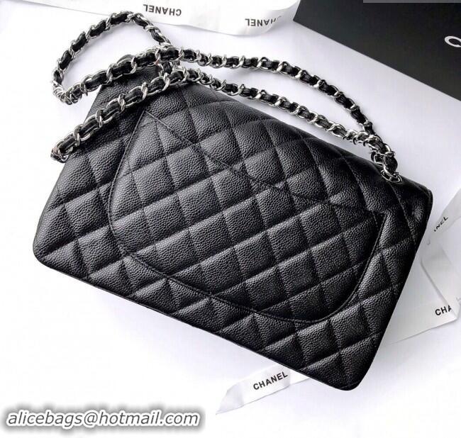 Best Price Chanel Quilted Grained Calfskin Jumbo Flap Bag 30cm A01113 Black/Silver 2024