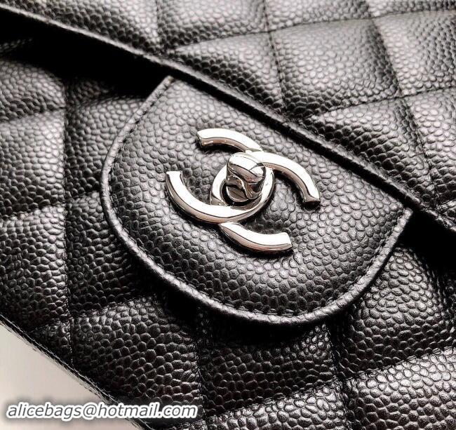 Best Price Chanel Quilted Grained Calfskin Jumbo Flap Bag 30cm A01113 Black/Silver 2024