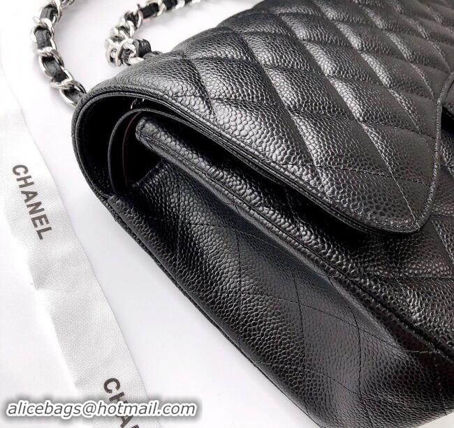 Best Price Chanel Quilted Grained Calfskin Jumbo Flap Bag 30cm A01113 Black/Silver 2024