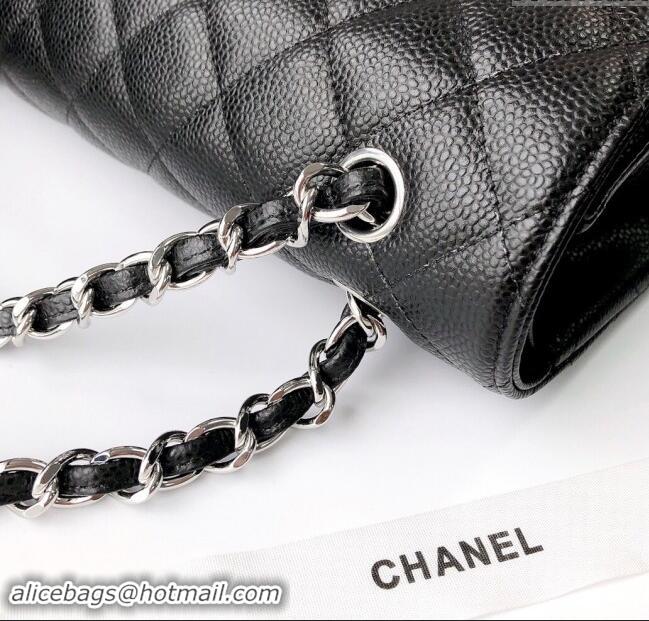 Best Price Chanel Quilted Grained Calfskin Jumbo Flap Bag 30cm A01113 Black/Silver 2024