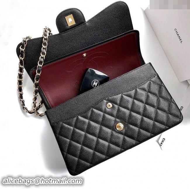 Market Sells Chanel Quilted Grained Calfskin Jumbo Flap Bag 30cm A01113 Black/Gold 2024