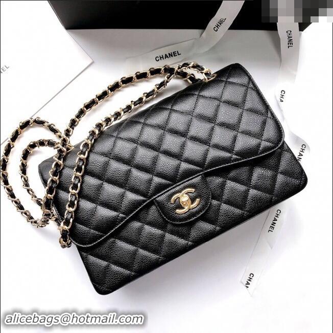 Market Sells Chanel Quilted Grained Calfskin Jumbo Flap Bag 30cm A01113 Black/Gold 2024