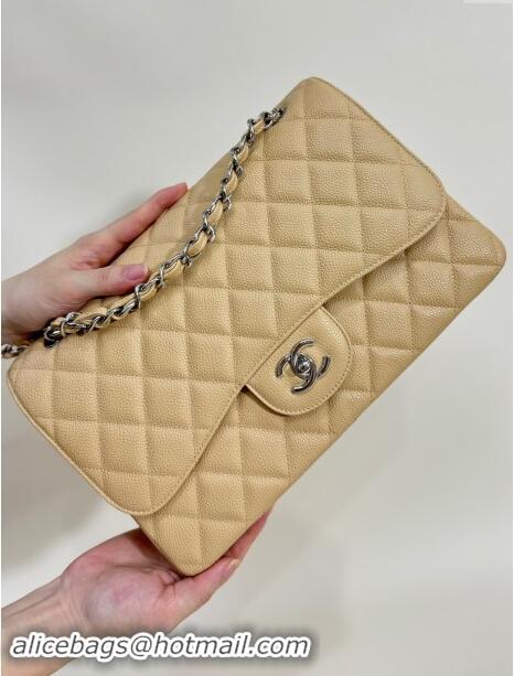 Market Sells Chanel Quilted Grained Calfskin Jumbo Flap Bag 30cm A01113 Beige/Silver 2024