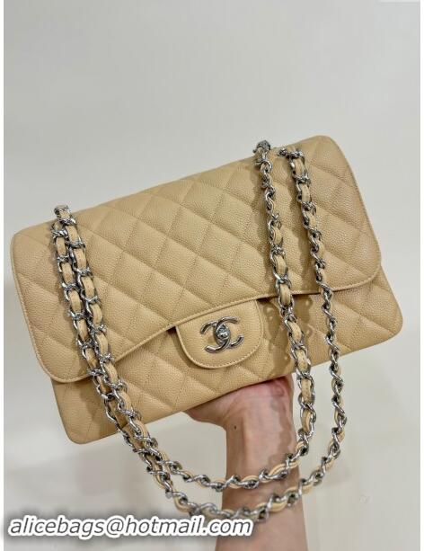 Market Sells Chanel Quilted Grained Calfskin Jumbo Flap Bag 30cm A01113 Beige/Silver 2024