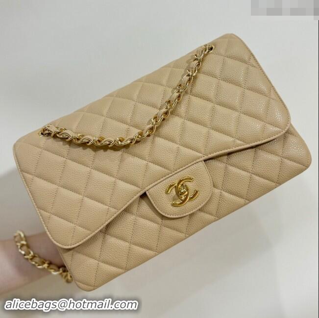 Super Quality Chanel Quilted Grained Calfskin Jumbo Flap Bag 30cm A01113 Beige/Gold 2024