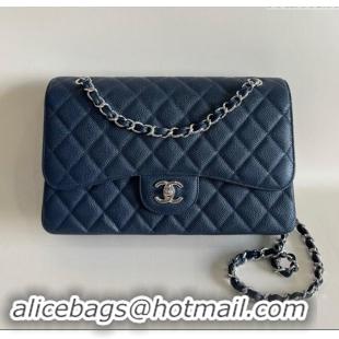 Top Design Chanel Quilted Grained Calfskin Jumbo Flap Bag 30cm A01113 Blue/Silver 2024