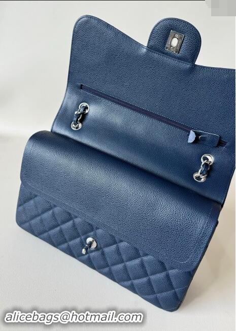 Top Design Chanel Quilted Grained Calfskin Jumbo Flap Bag 30cm A01113 Blue/Silver 2024