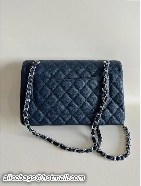 Top Design Chanel Quilted Grained Calfskin Jumbo Flap Bag 30cm A01113 Blue/Silver 2024