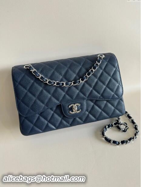 Top Design Chanel Quilted Grained Calfskin Jumbo Flap Bag 30cm A01113 Blue/Silver 2024