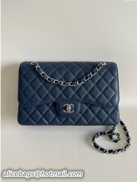 Top Design Chanel Quilted Grained Calfskin Jumbo Flap Bag 30cm A01113 Blue/Silver 2024