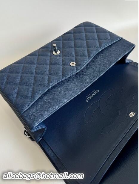 Top Design Chanel Quilted Grained Calfskin Jumbo Flap Bag 30cm A01113 Blue/Silver 2024