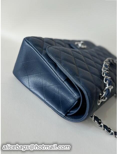 Top Design Chanel Quilted Grained Calfskin Jumbo Flap Bag 30cm A01113 Blue/Silver 2024