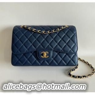 Well Crafted Chanel Quilted Grained Calfskin Jumbo Flap Bag 30cm A01113 Blue/Gold 2024