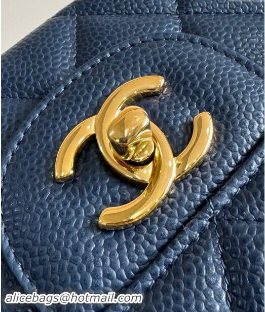 Well Crafted Chanel Quilted Grained Calfskin Jumbo Flap Bag 30cm A01113 Blue/Gold 2024