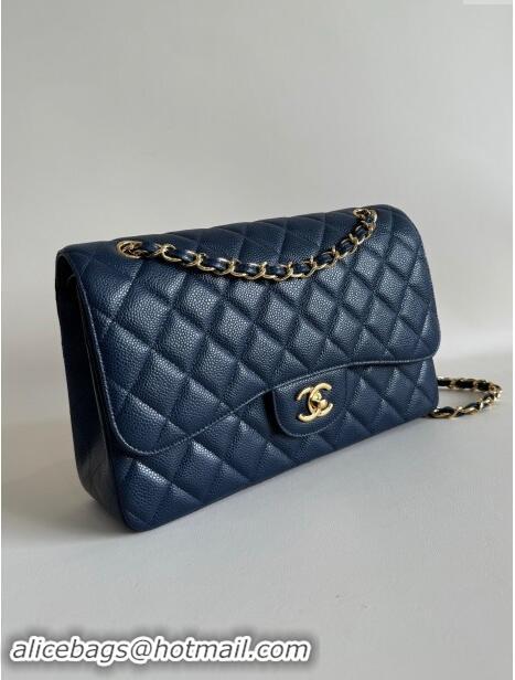 Well Crafted Chanel Quilted Grained Calfskin Jumbo Flap Bag 30cm A01113 Blue/Gold 2024