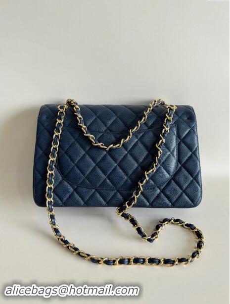 Well Crafted Chanel Quilted Grained Calfskin Jumbo Flap Bag 30cm A01113 Blue/Gold 2024