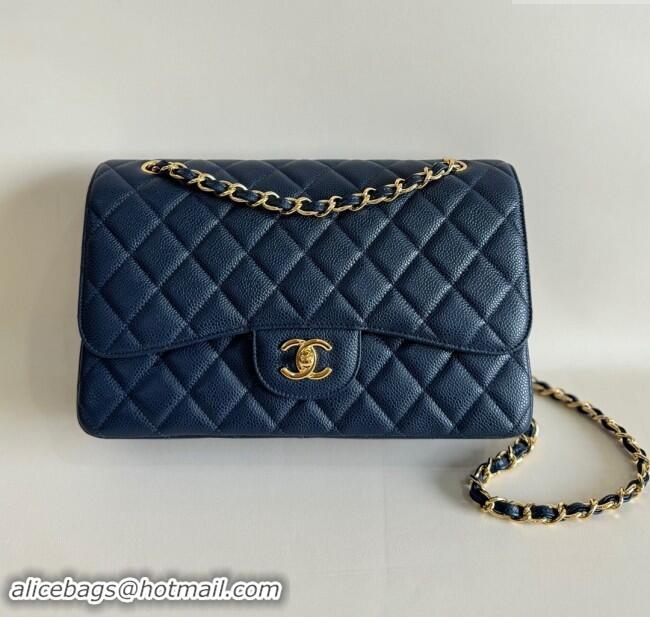 Well Crafted Chanel Quilted Grained Calfskin Jumbo Flap Bag 30cm A01113 Blue/Gold 2024