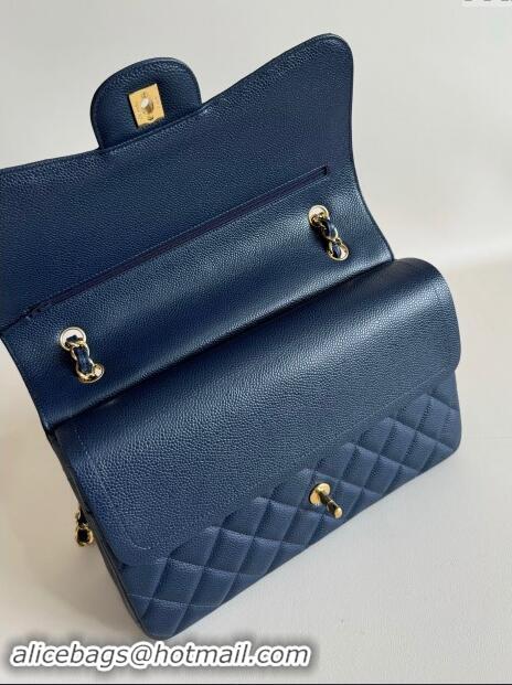 Well Crafted Chanel Quilted Grained Calfskin Jumbo Flap Bag 30cm A01113 Blue/Gold 2024