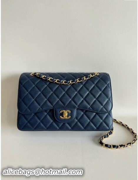 Well Crafted Chanel Quilted Grained Calfskin Jumbo Flap Bag 30cm A01113 Blue/Gold 2024