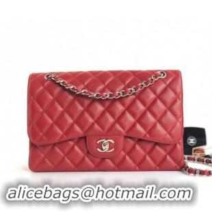 Top Grade Chanel Quilted Grained Calfskin Jumbo Flap Bag 30cm A01113 Red/Silver 2024