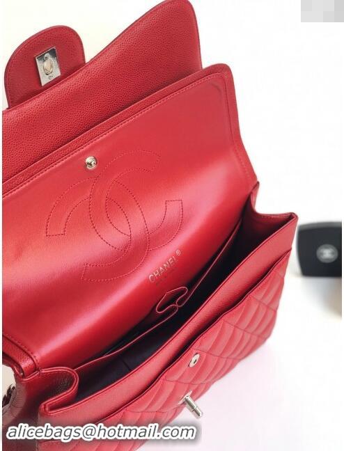 Top Grade Chanel Quilted Grained Calfskin Jumbo Flap Bag 30cm A01113 Red/Silver 2024