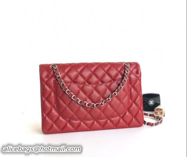 Top Grade Chanel Quilted Grained Calfskin Jumbo Flap Bag 30cm A01113 Red/Silver 2024