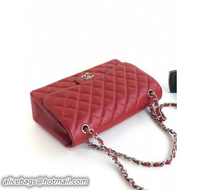 Top Grade Chanel Quilted Grained Calfskin Jumbo Flap Bag 30cm A01113 Red/Silver 2024