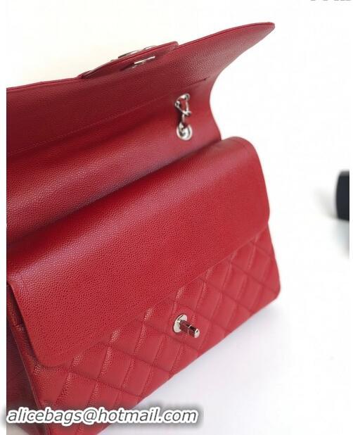 Top Grade Chanel Quilted Grained Calfskin Jumbo Flap Bag 30cm A01113 Red/Silver 2024