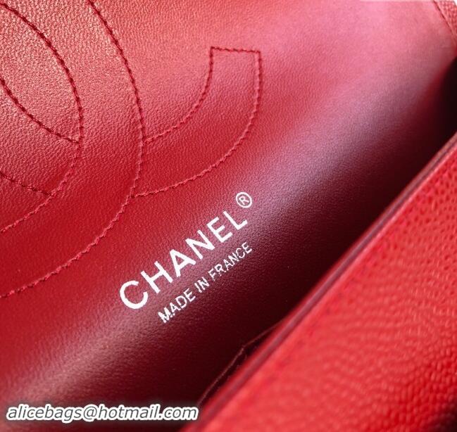 Top Grade Chanel Quilted Grained Calfskin Jumbo Flap Bag 30cm A01113 Red/Silver 2024