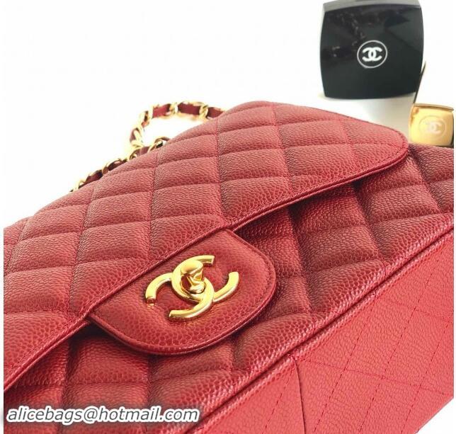 Reasonable Price Chanel Quilted Grained Calfskin Jumbo Flap Bag 30cm A01113 Red/Gold 2024