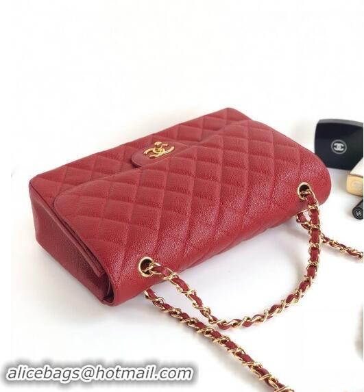 Reasonable Price Chanel Quilted Grained Calfskin Jumbo Flap Bag 30cm A01113 Red/Gold 2024