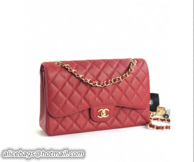 Reasonable Price Chanel Quilted Grained Calfskin Jumbo Flap Bag 30cm A01113 Red/Gold 2024