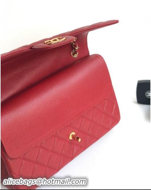 Reasonable Price Chanel Quilted Grained Calfskin Jumbo Flap Bag 30cm A01113 Red/Gold 2024