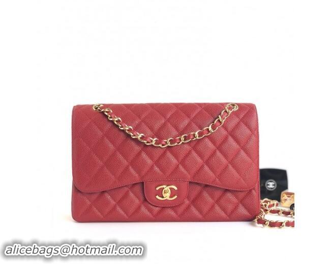 Reasonable Price Chanel Quilted Grained Calfskin Jumbo Flap Bag 30cm A01113 Red/Gold 2024