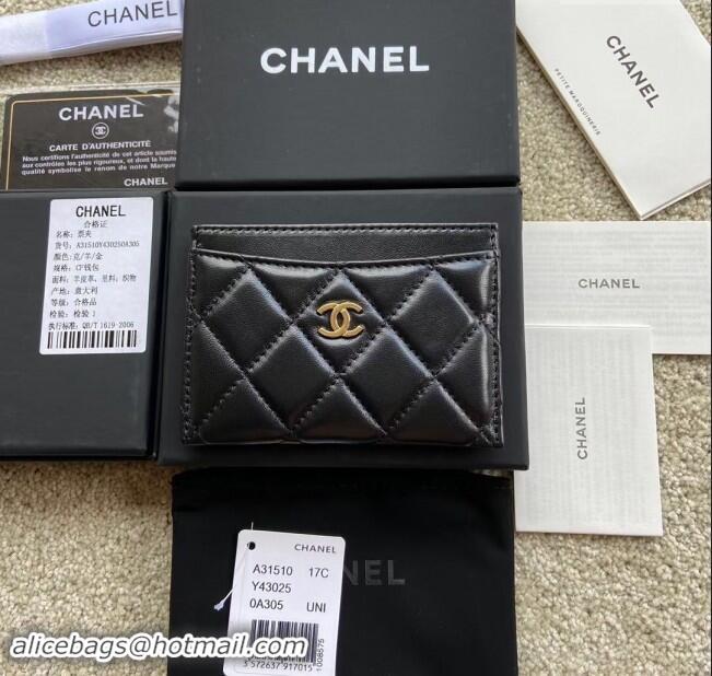 Well Crafted Chanel Lambskin Classic Card Holder A31510 Black/Gold 2024